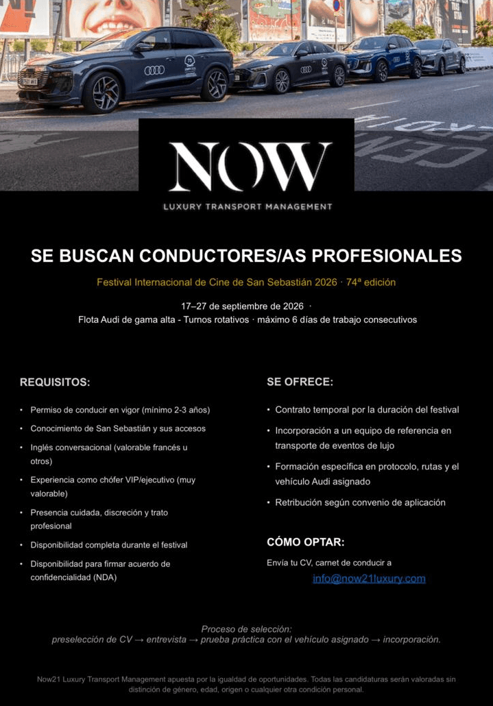 sebuscanconductores NOW21 se prepara para el Festival Internacional de Cine de San Sebastián 2026